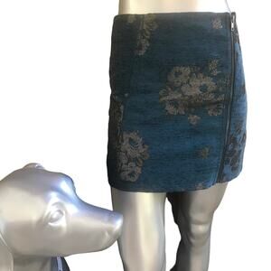 Free People Blue Silver Floral Metallic Exposed Mini Movin' On Skirt Women’s 2